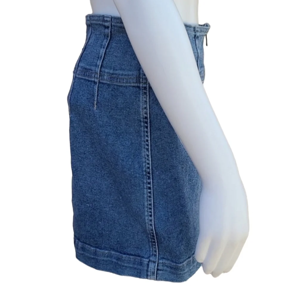 FREE PEOPLE VIRGO Front Zip Jean Skirt 27 Mini Indigo Blue Light Wash Denim - Picture 5 of 14